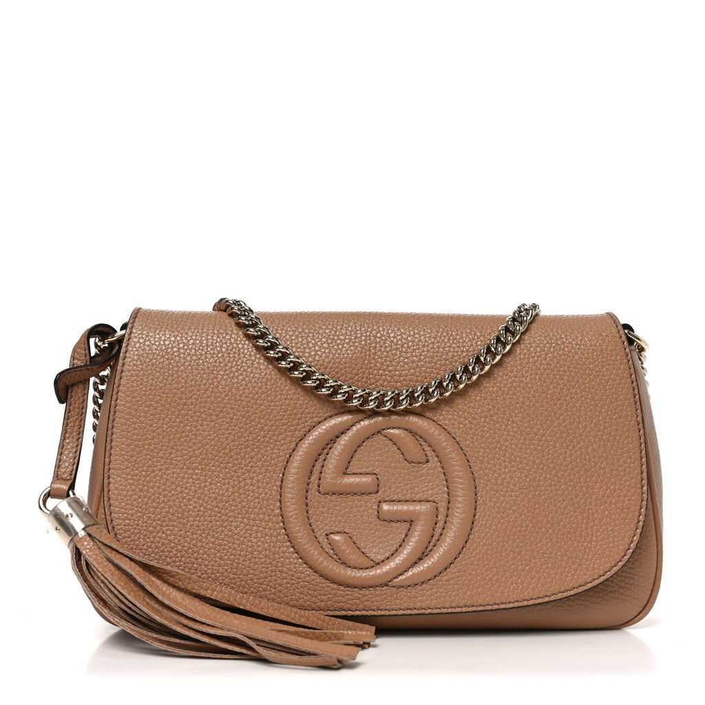 Pebbled Calfskin Medium Soho Flap Crossbody Camelia