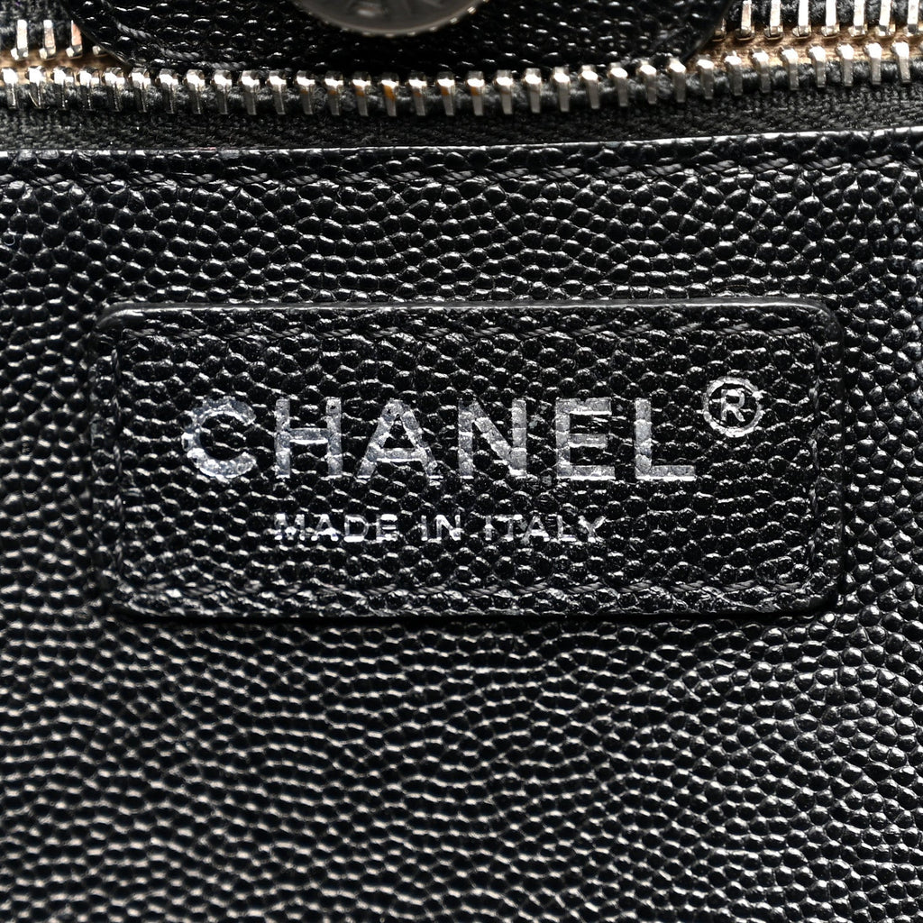 Caviar Stitched Large Lady Coco Shopping Tote Black