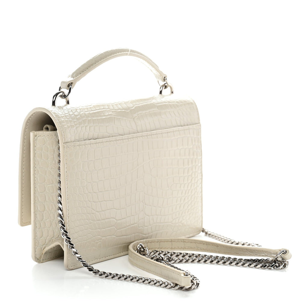 Calfskin Crocodile Embossed Monogram Sunset Chain Wallet Blanc Vintage