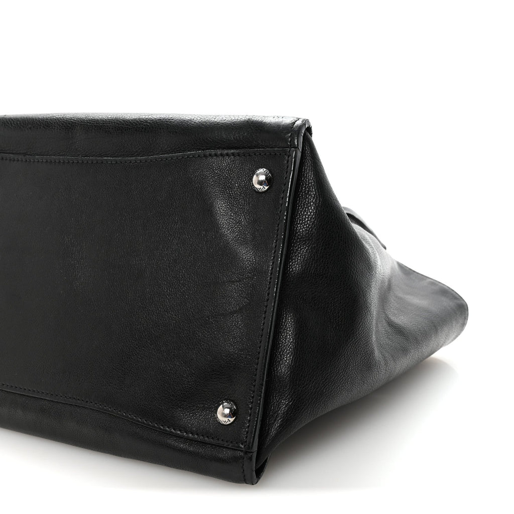 Glace Calf Twin Pocket Tote Black