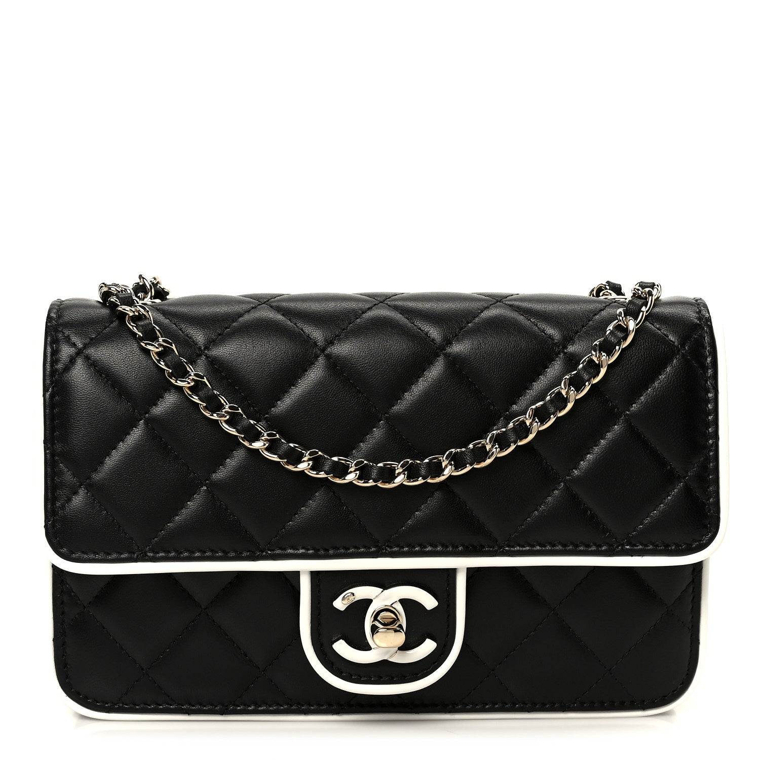 Lambskin Quilted Resin CC Mini Flap Bag Black White