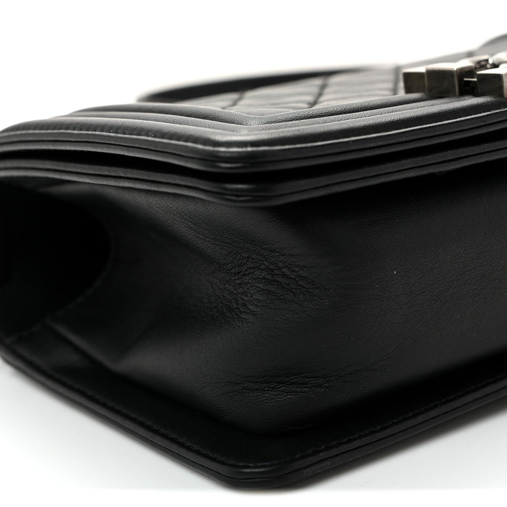 Calfskin Quilted Small Boy Flap Black