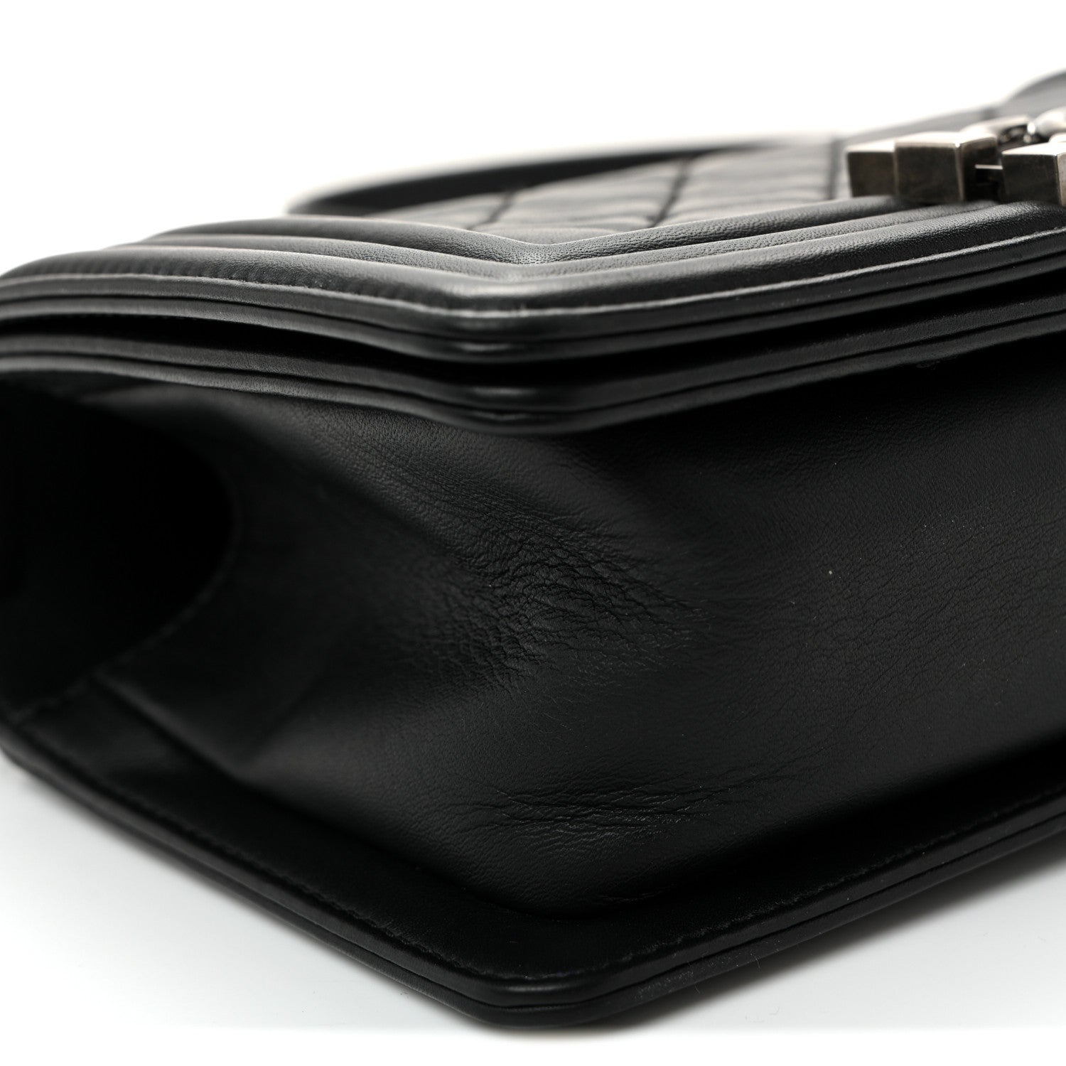 Calfskin Quilted Small Boy Flap Black