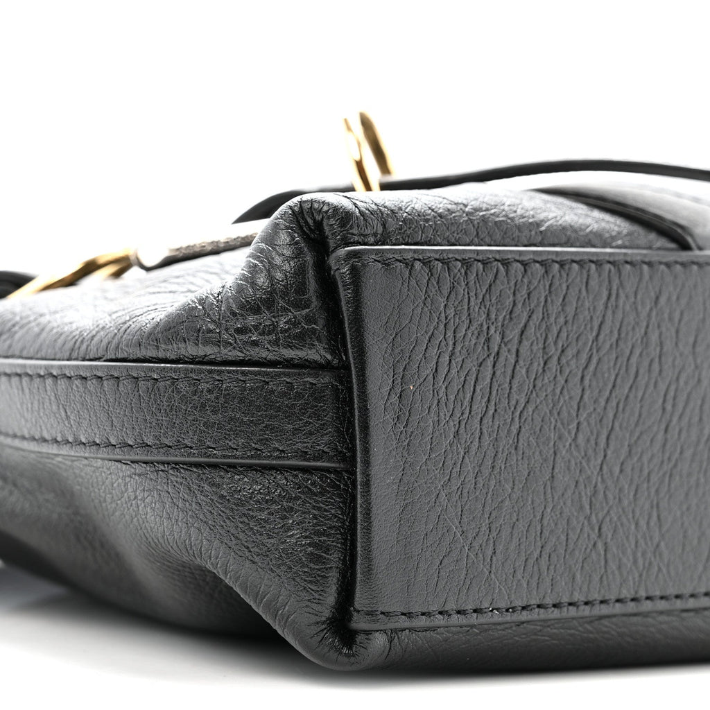 Crinkled Calfskin Small Voyou Bag Black