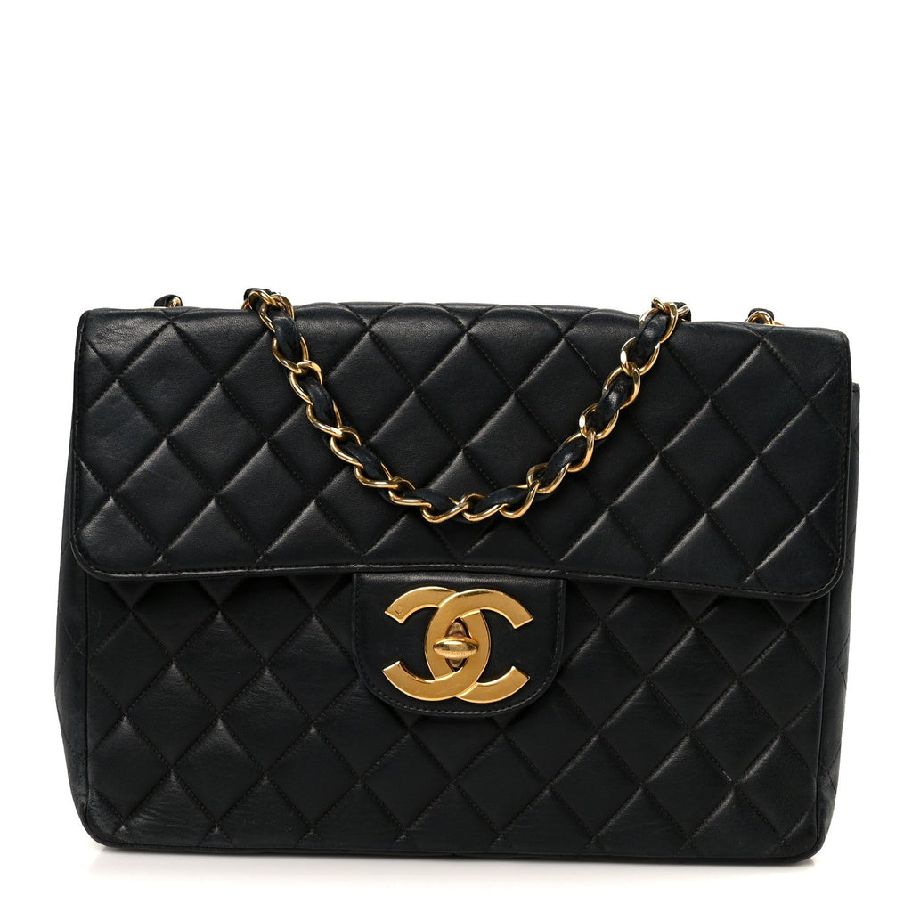 Lambskin Quilted XL Jumbo Single Flap Black