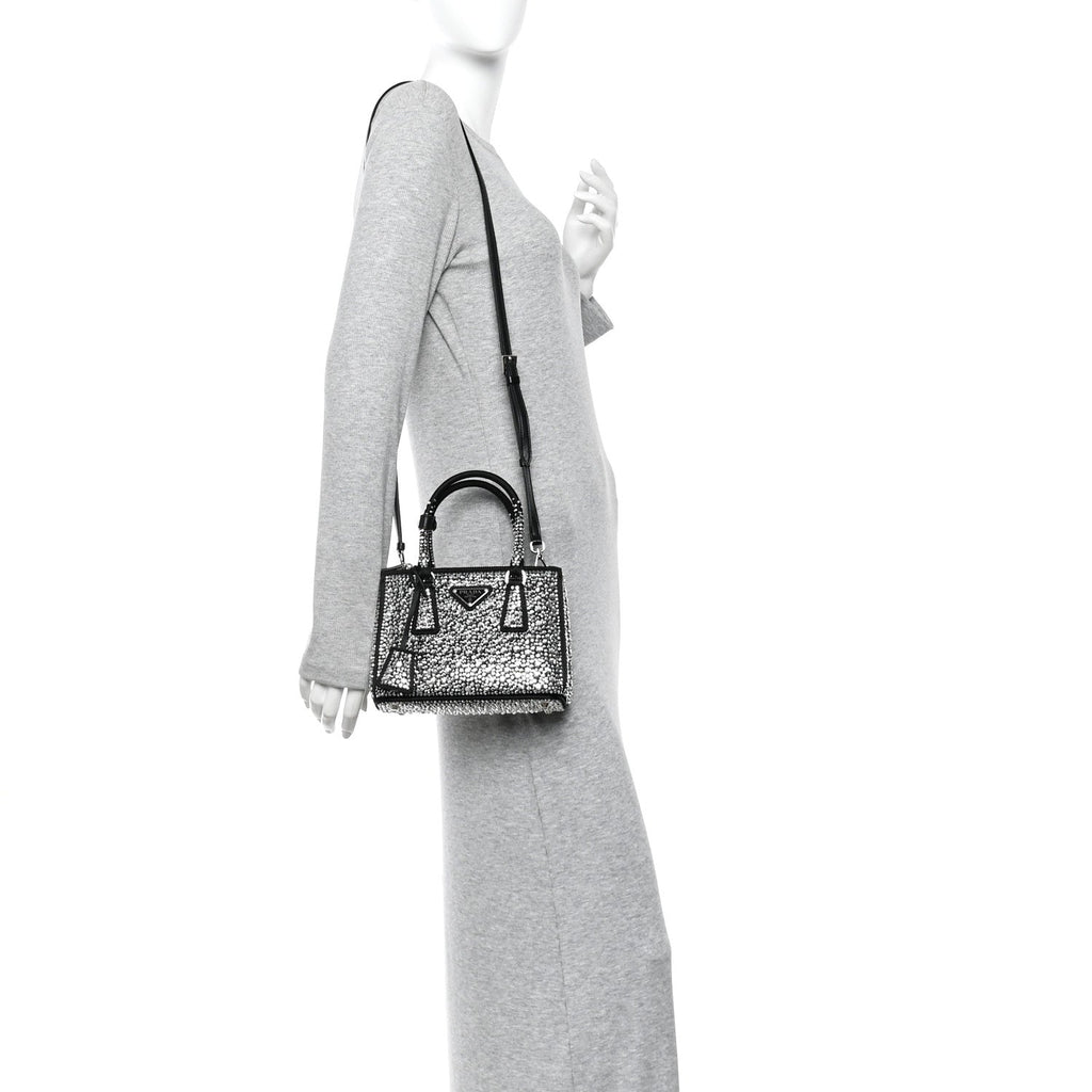 Satin Crystal Mini Galleria Double Zip Tote Metal