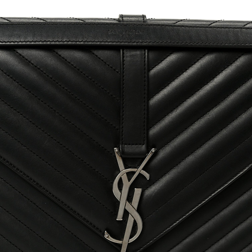 Smooth Calfskin Matelasse Chevron Large Monogram Satchel Black