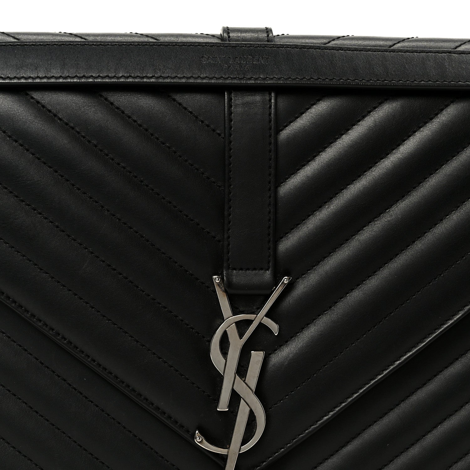 Smooth Calfskin Matelasse Chevron Large Monogram Satchel Black
