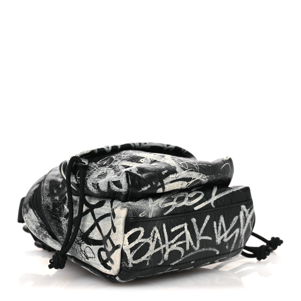 Agneau Arena Graffiti All Over Mini Explorer Crossbody Backpack  Black White