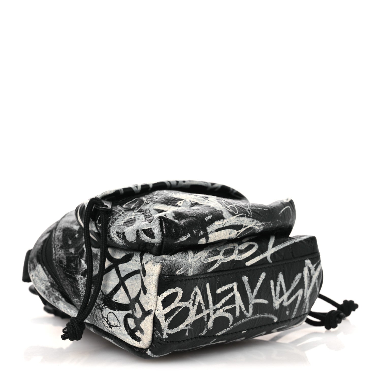 Agneau Arena Graffiti All Over Mini Explorer Crossbody Backpack  Black White