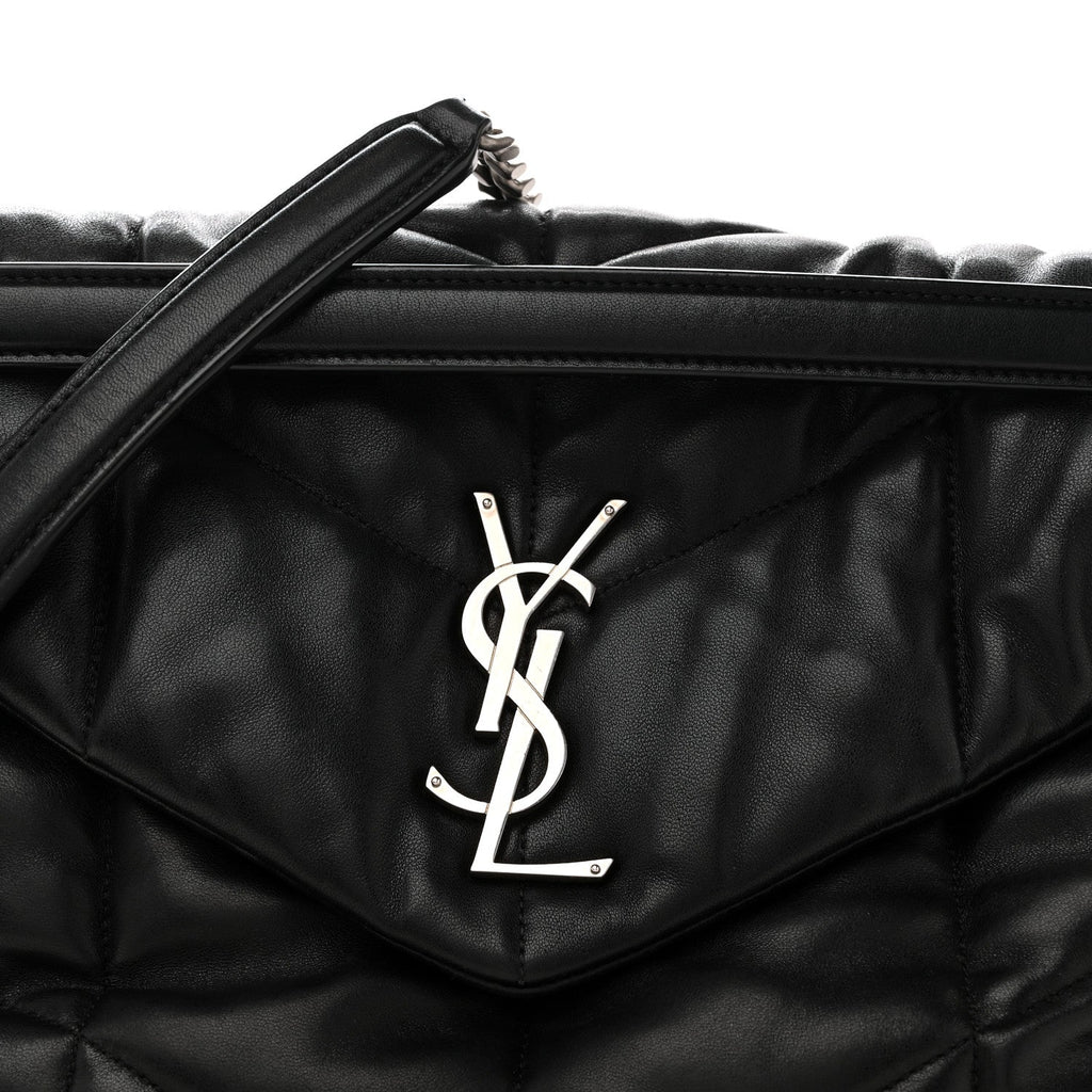Lambskin Quilted Medium Loulou Puffer Monogram Chain Satchel Black