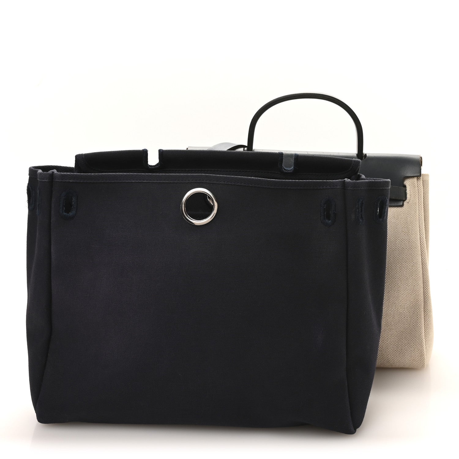 Toile Vache Calfskin Herbag PM 30 Navy Bleu Natural