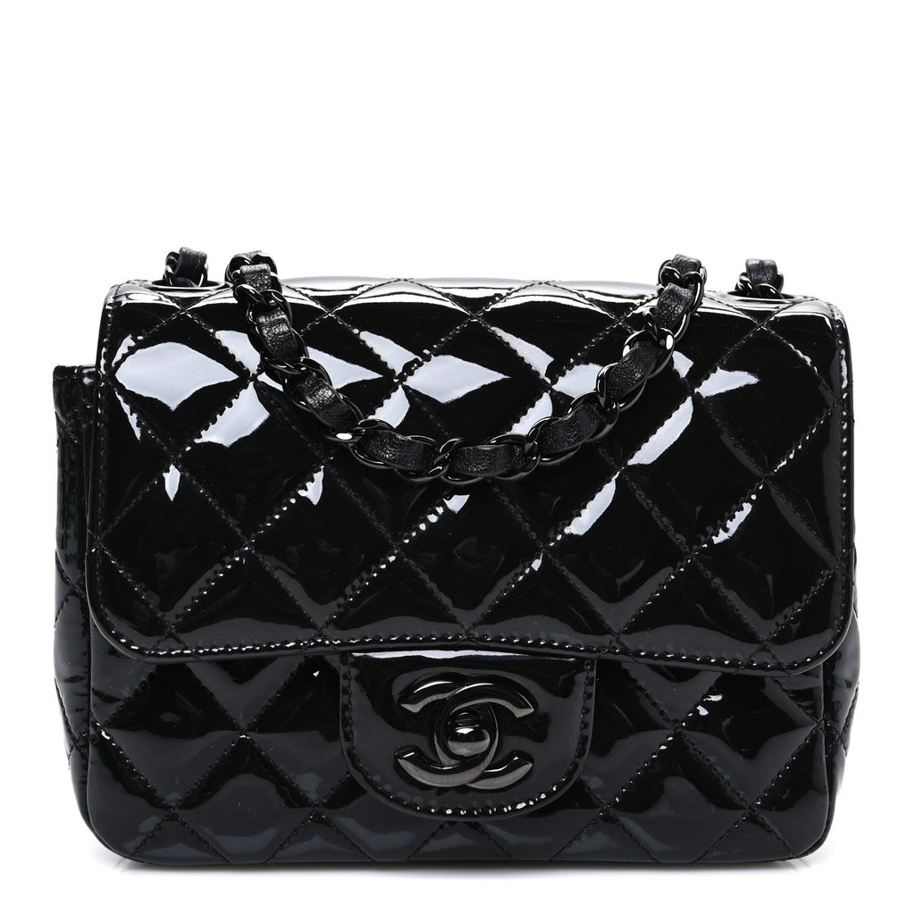 Patent Calfskin Quilted Mini Square Flap So Black