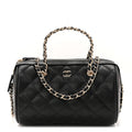Caviar Quilted Barrel Clutch With Chain Black
