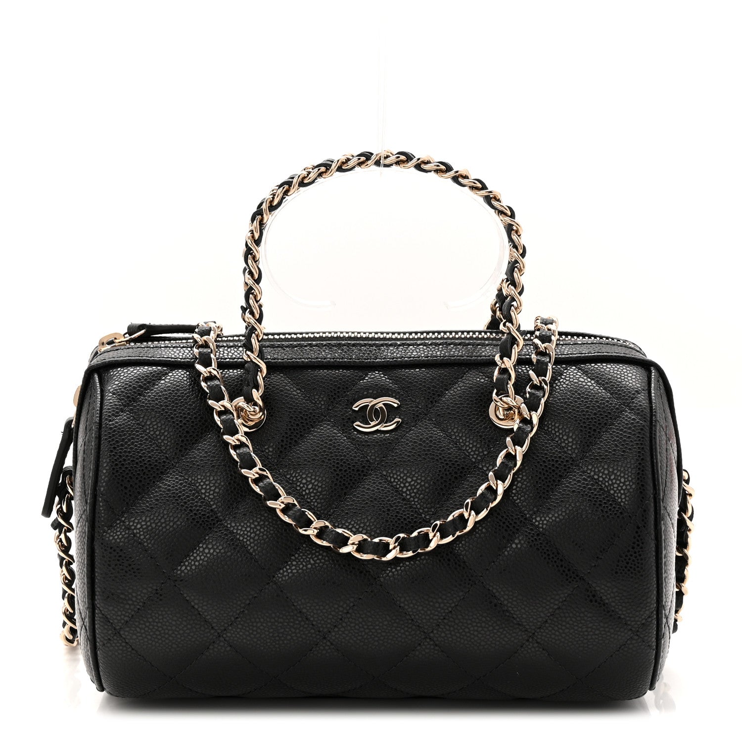 Caviar Quilted Barrel Clutch With Chain Black