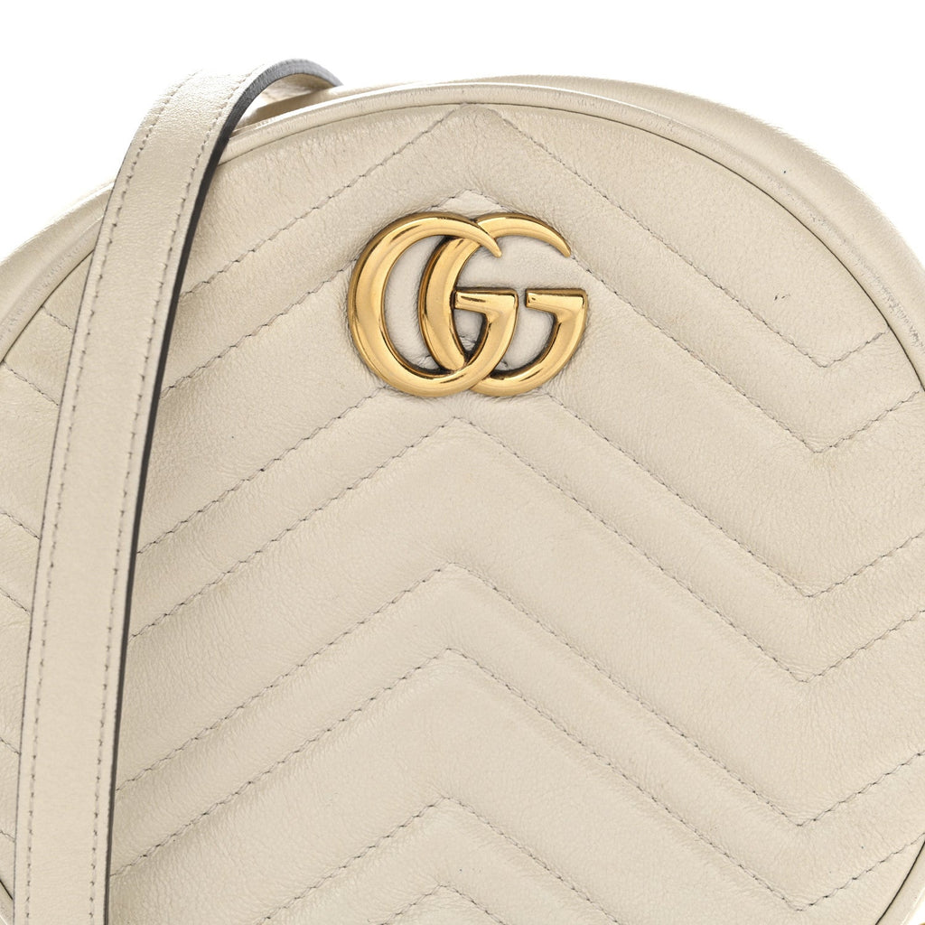 Calfskin Matelasse Mini GG Marmont Round Shoulder Bag White