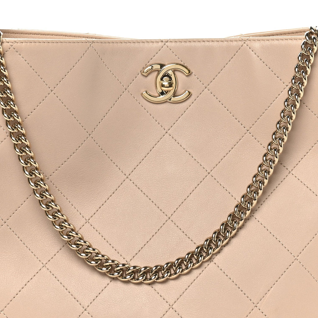 Calfskin Stitched Large Stripe Hobo Beige Black