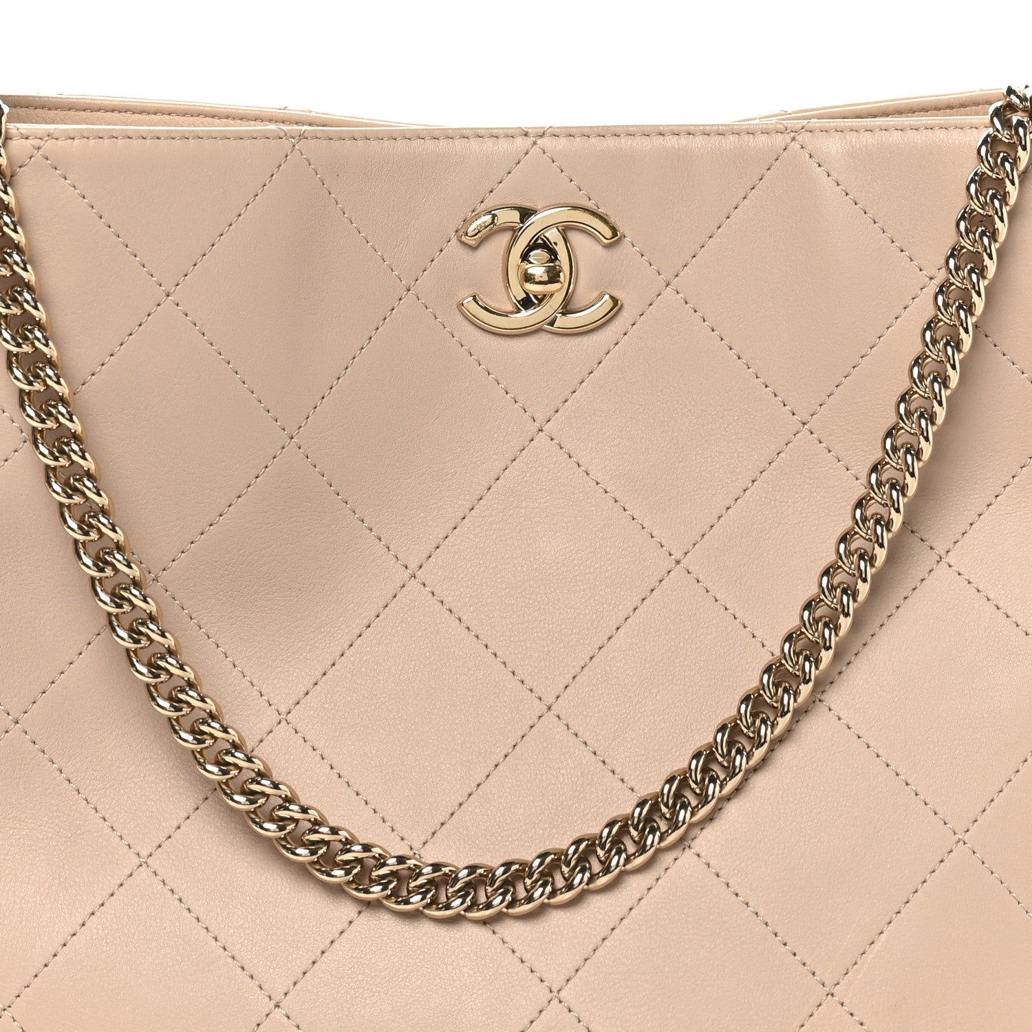 Calfskin Stitched Large Stripe Hobo Beige Black