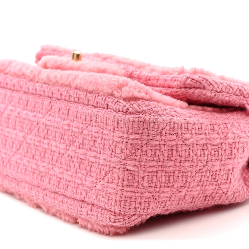 Shearling Tweed Quilted Medium Flap Bag Light Pink