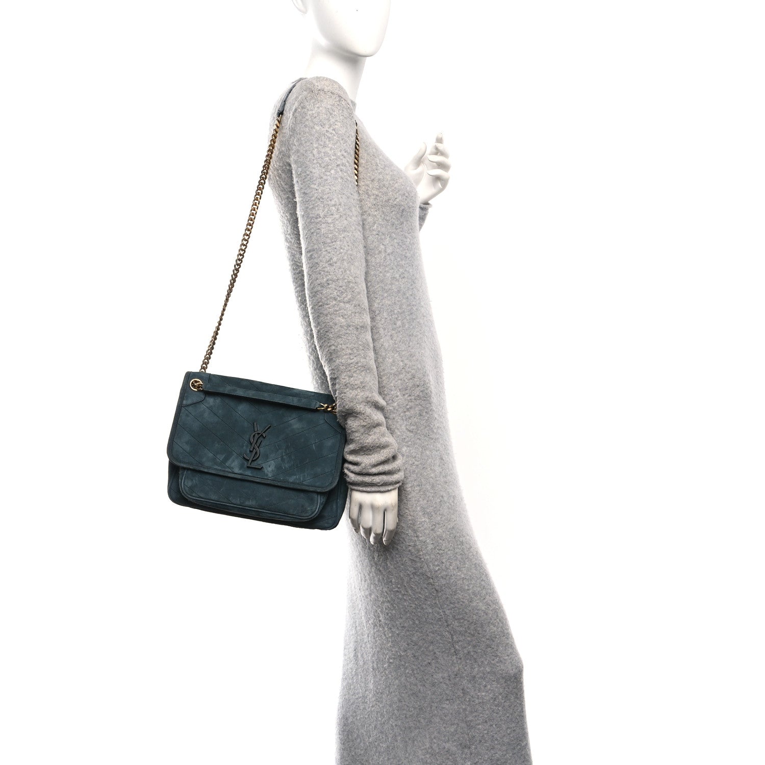 Suede Monogram Medium Niki Chain Satchel Green