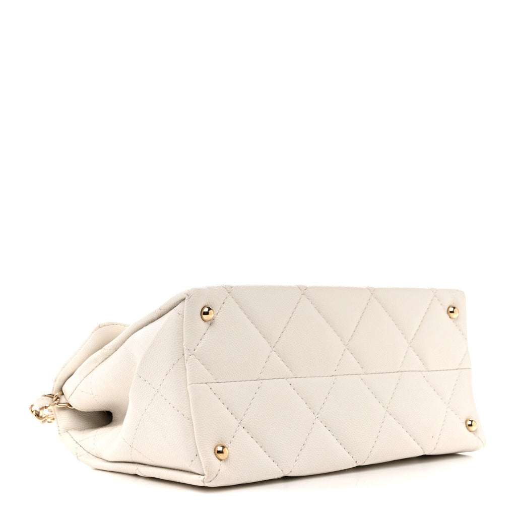 Caviar Quilted Mini Retro Twist Top Handle Flap White