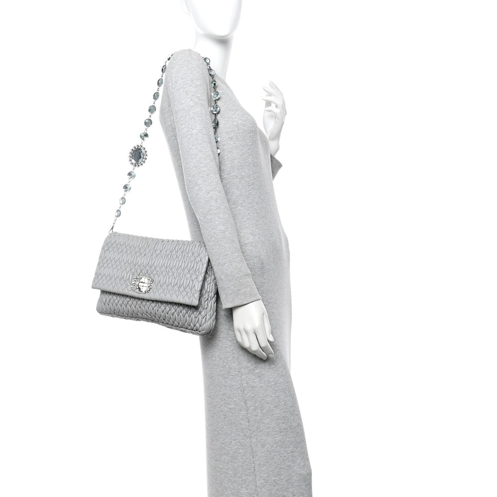 Nappa Matelasse Crystal Flap Clutch Grey
