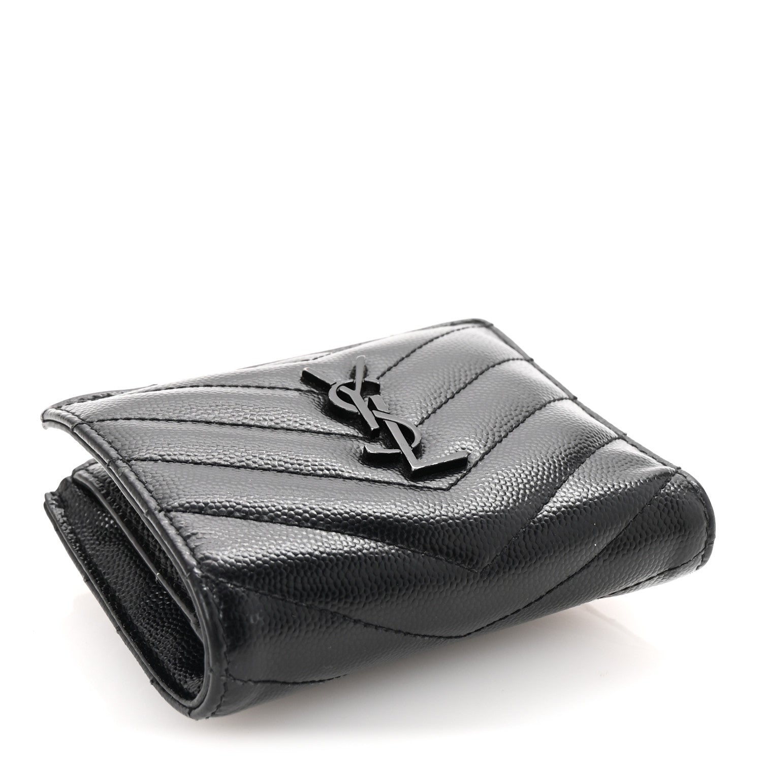 Grain De Poudre Matelasse Chevron Monogram Zipped  Case Black
