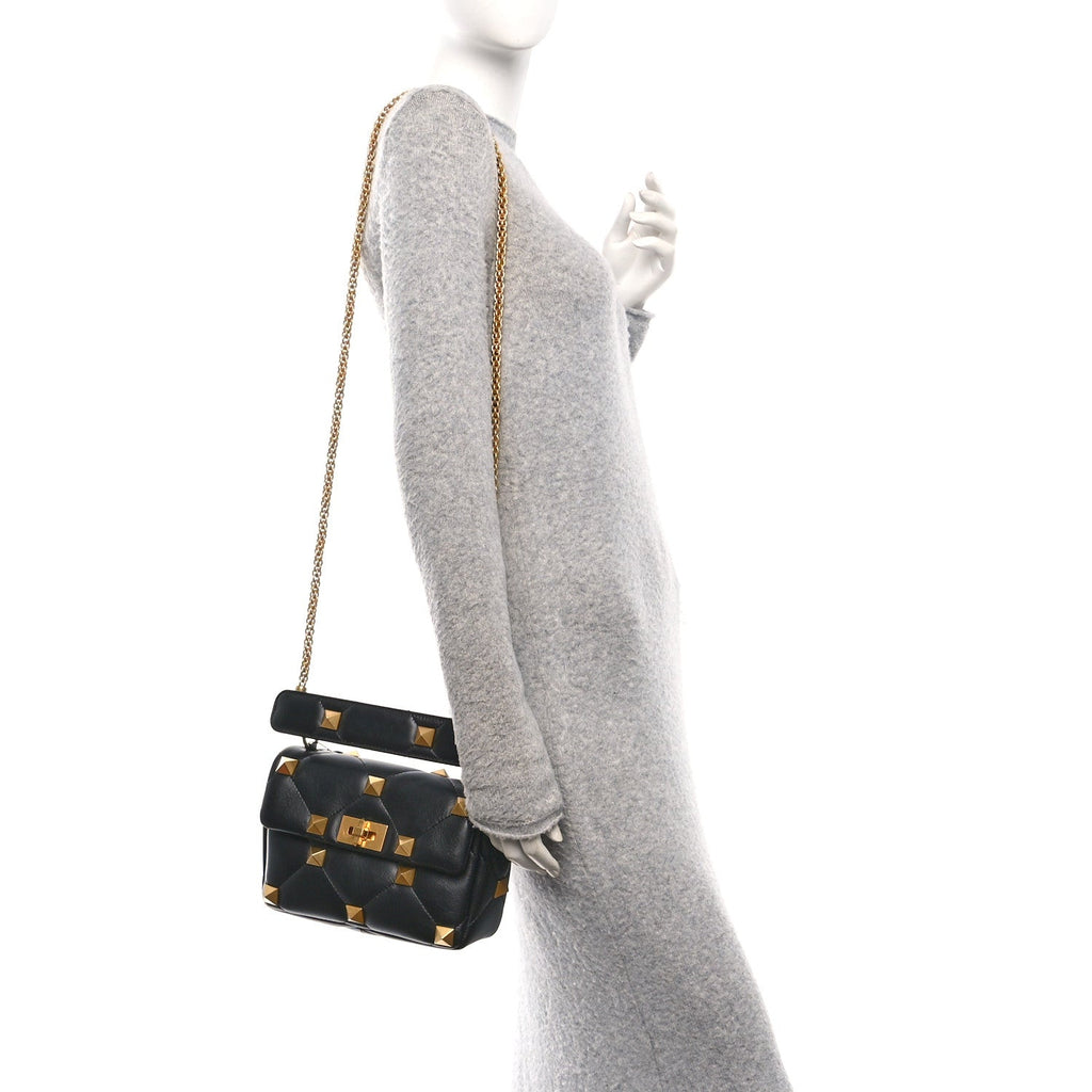 Nappa Medium Roman Stud Shoulder Bag Black