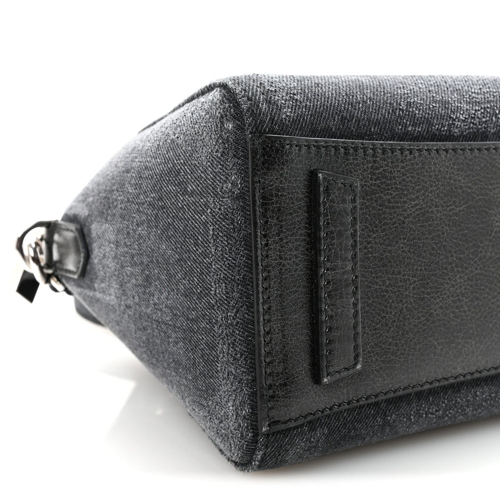 Washed Denim Mini Antigona Shoulder Bag Black
