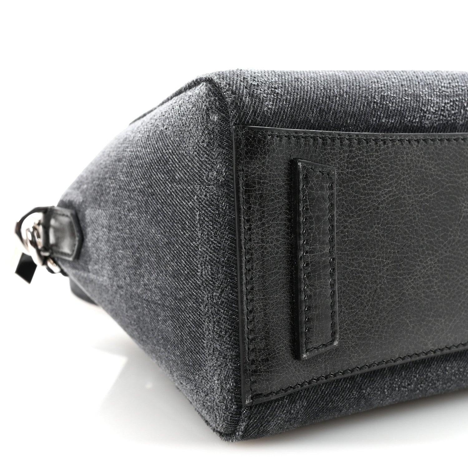 Washed Denim Mini Antigona Shoulder Bag Black