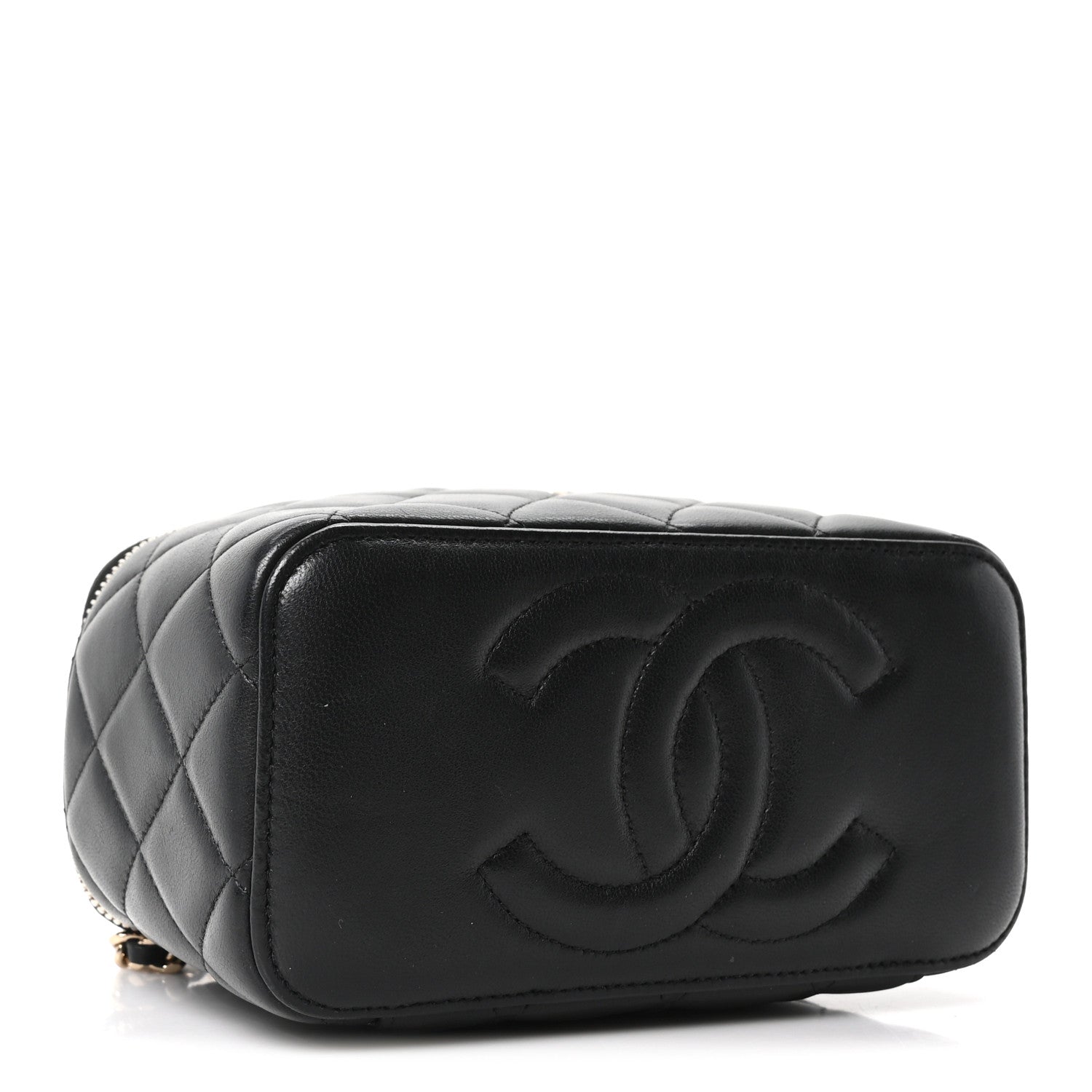 Lambskin Quilted Small Top Handle Vanity Case With Chain Black