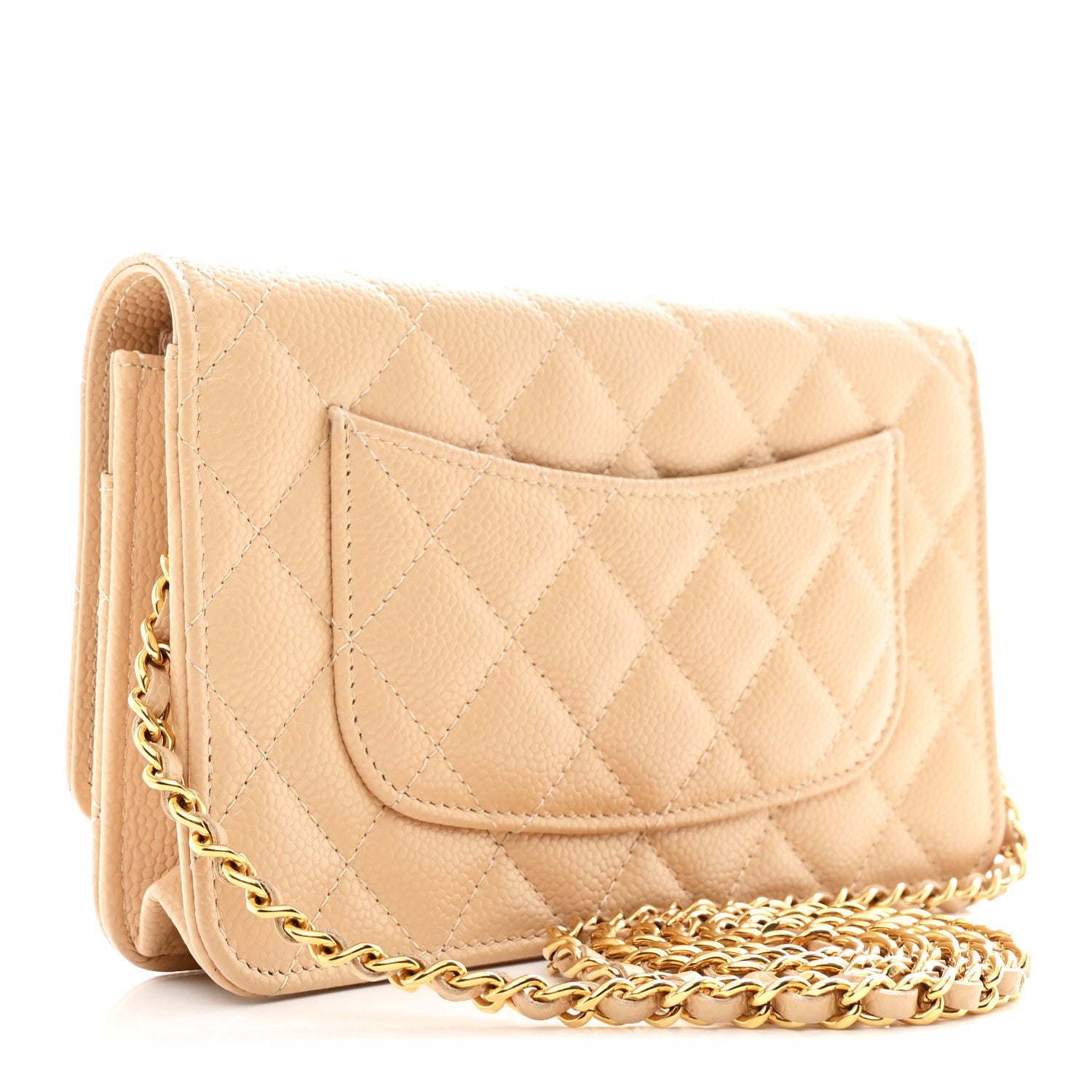 Caviar Quilted Wallet on Chain WOC Beige