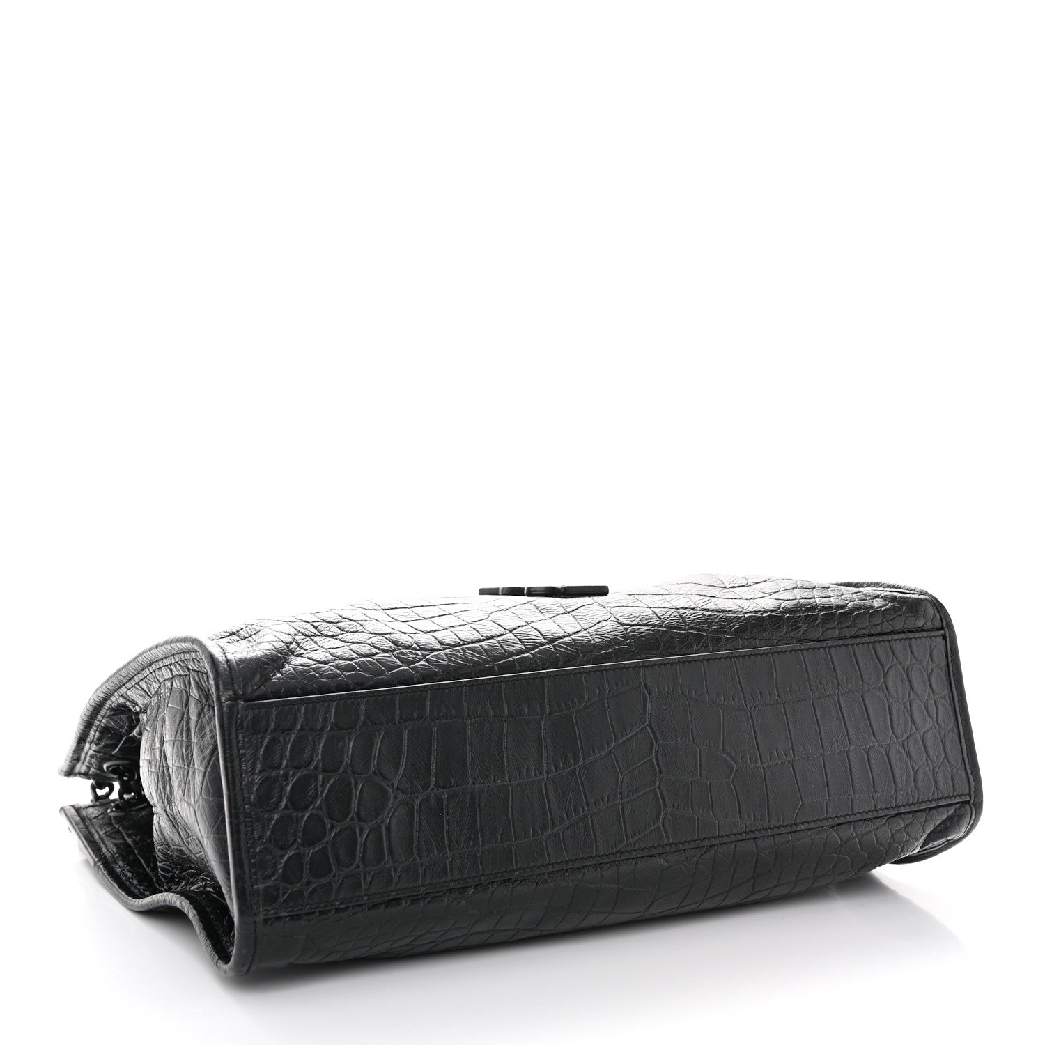 Calfskin Crocodile Embossed Monogram Medium Niki Shopping Bag Black