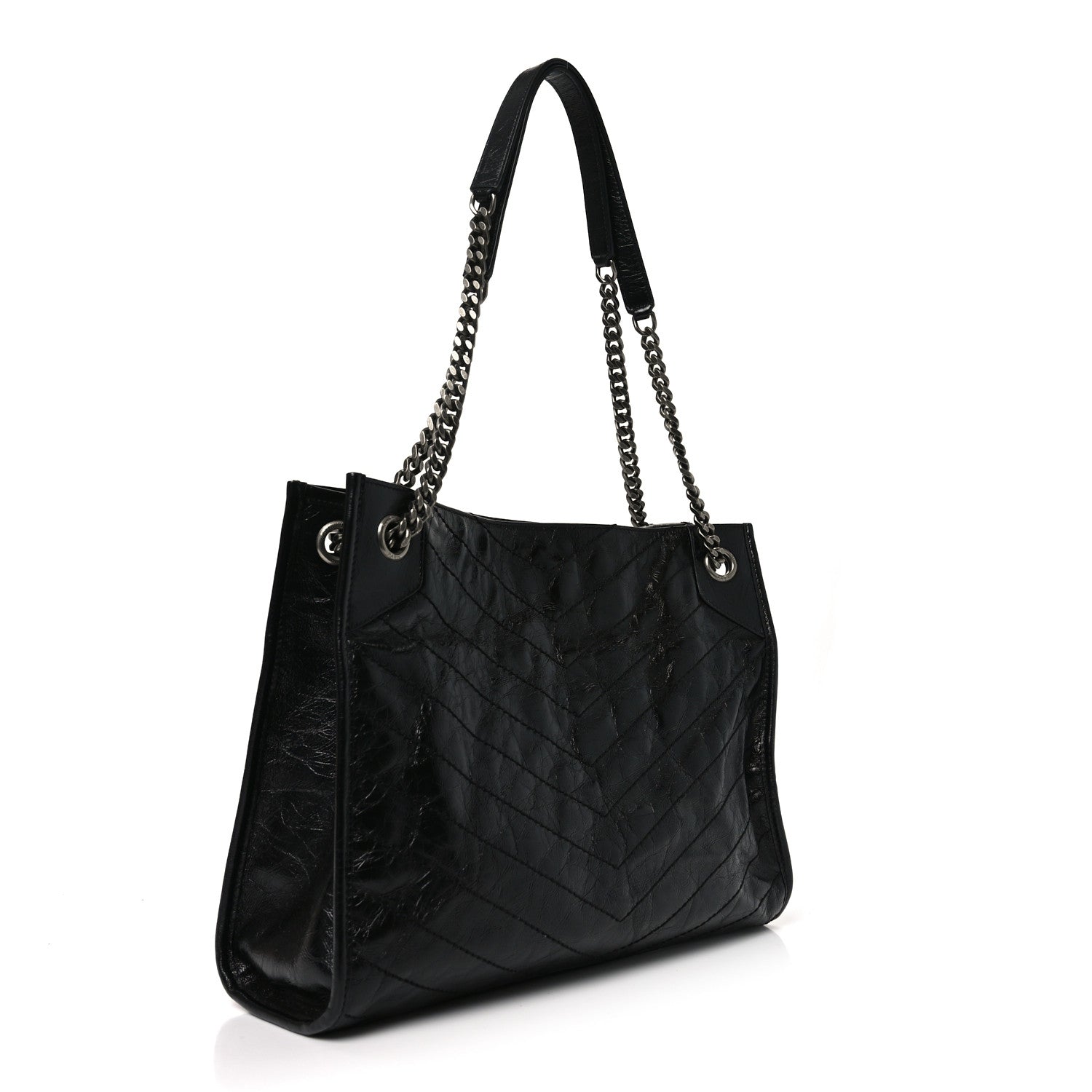 Crinkled Calfskin Matelasse Monogram Medium Niki Shopper Tote Black