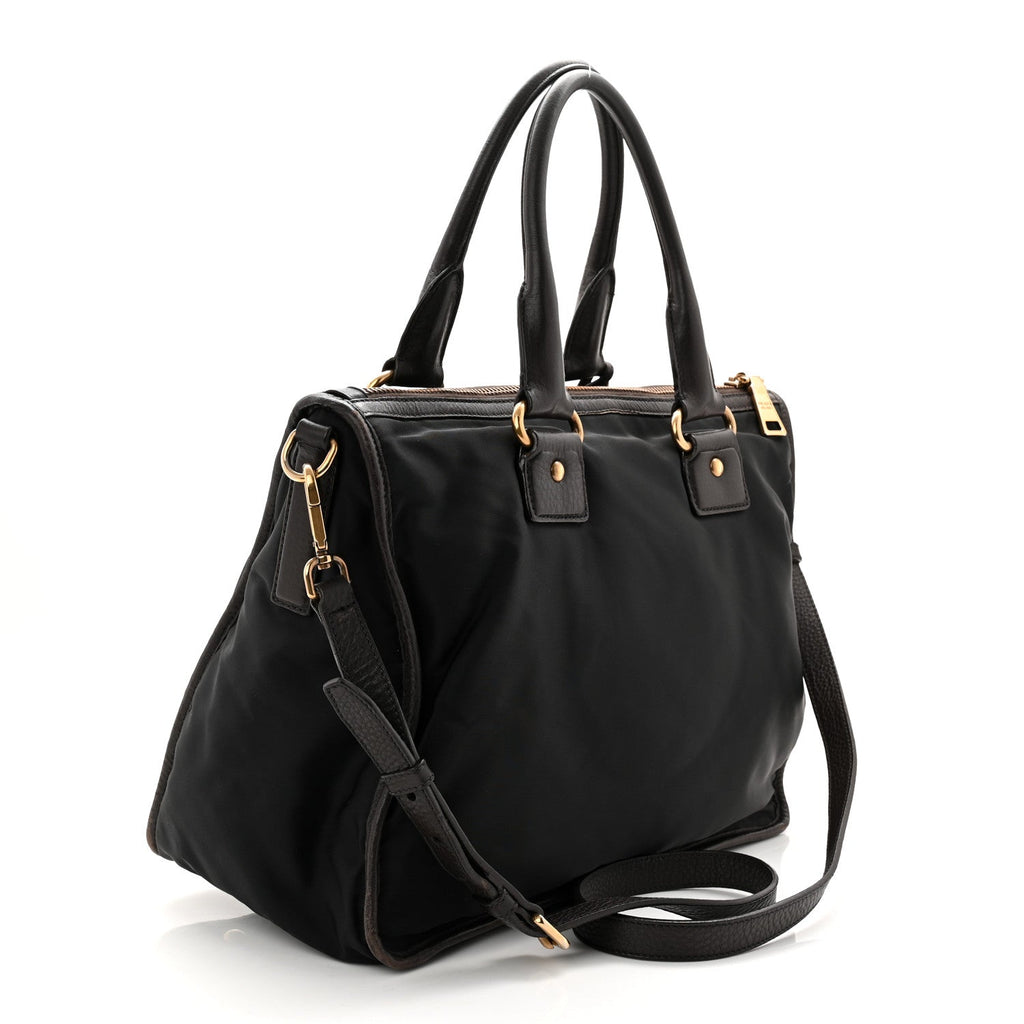 Tessuto Nylon Double Zip Logo Tote Black