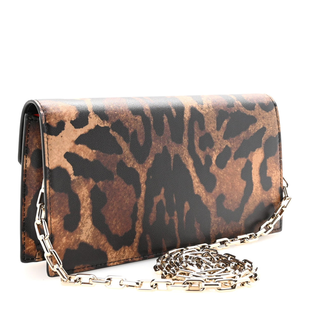 Calfskin Kitty Print Loubi54 Chain Clutch Brown Gold