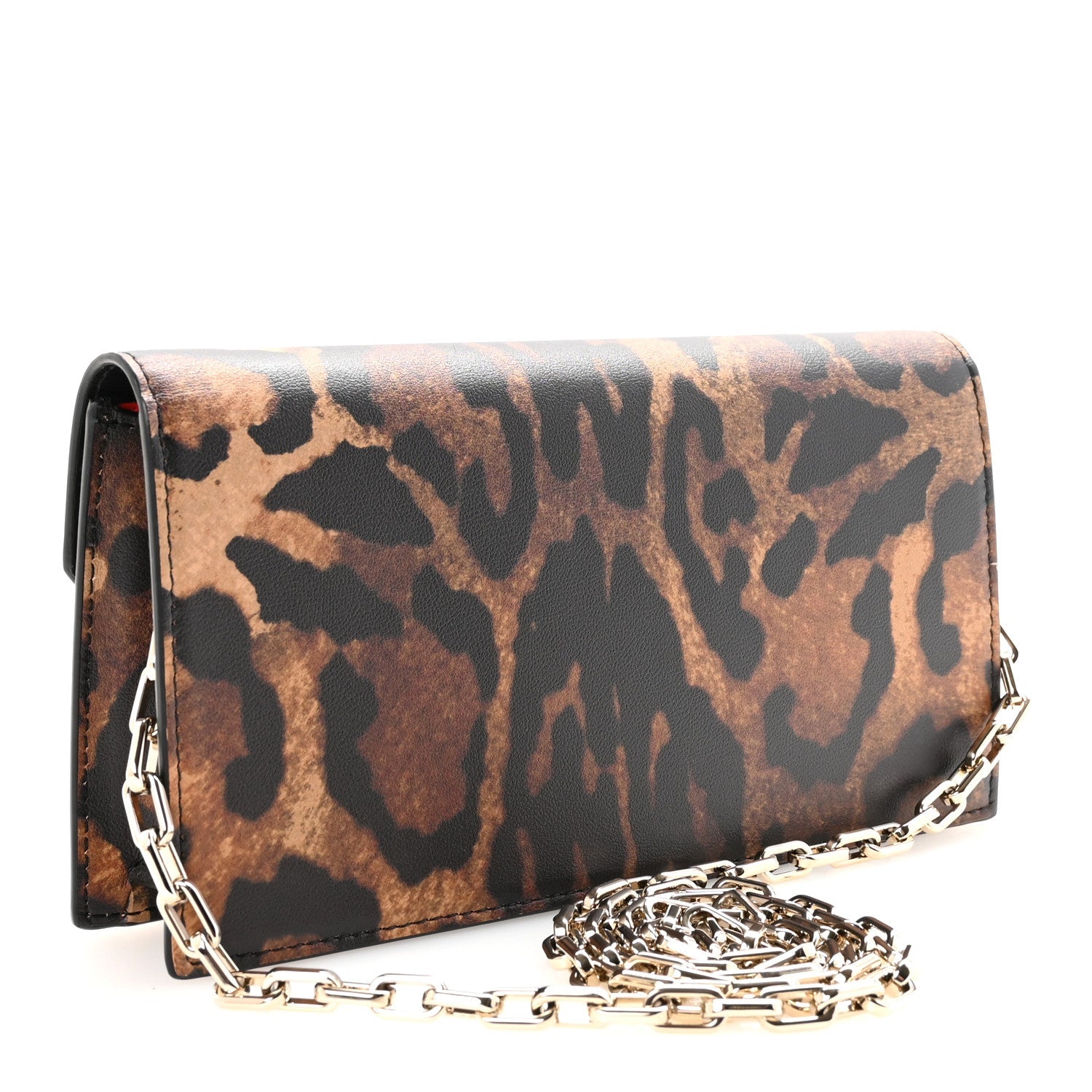 Calfskin Kitty Print Loubi54 Chain Clutch Brown Gold