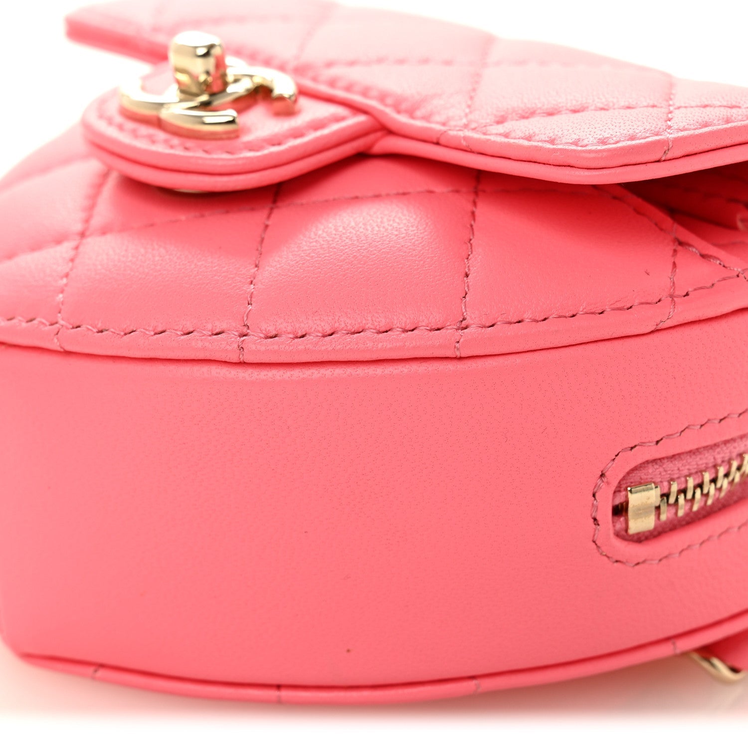 Lambskin Quilted CC In Love Heart Waist Belt Bag With Chain Pink