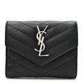 Grain De Poudre Matelasse Chevron Monogram Compact Tri Fold Wallet Black