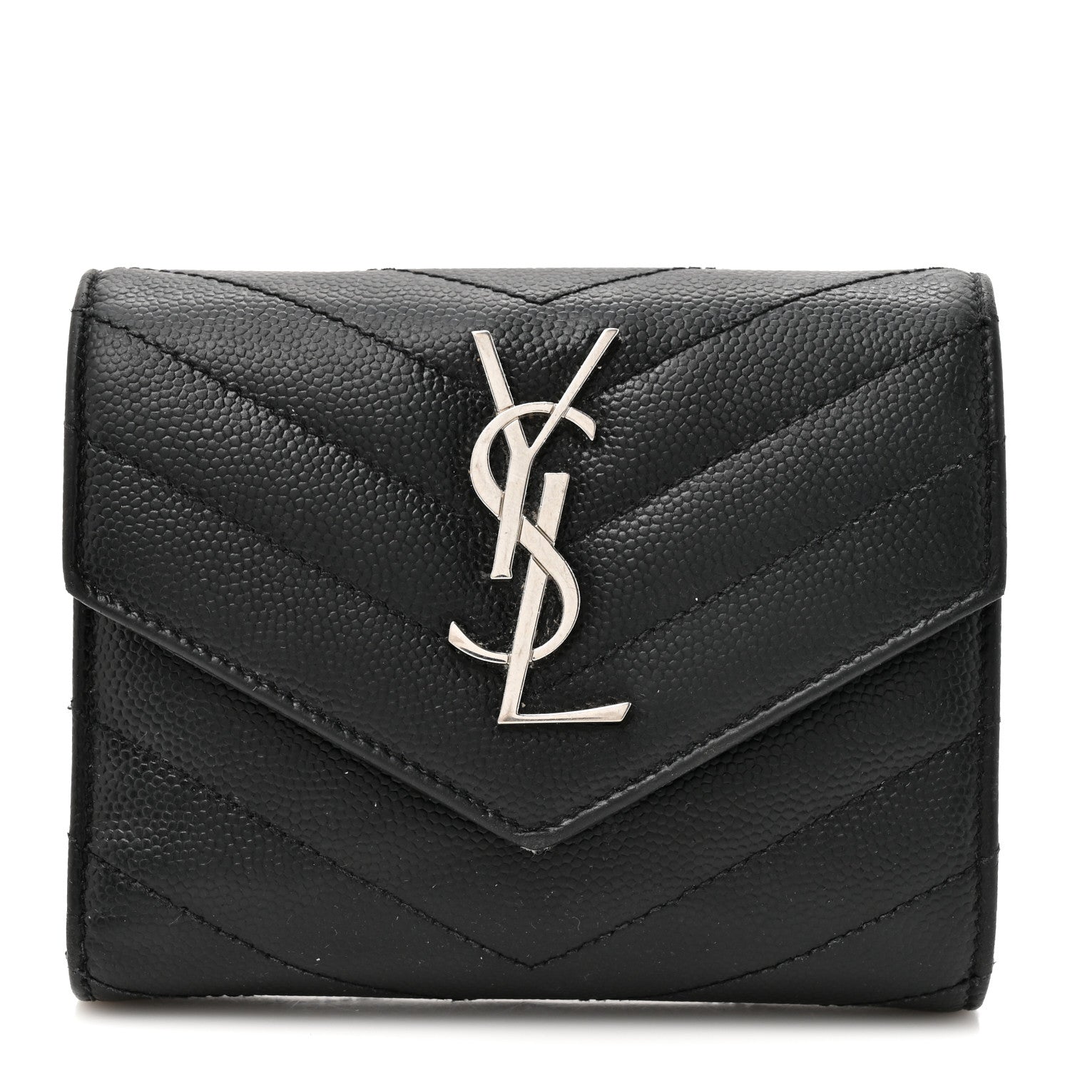Grain De Poudre Matelasse Chevron Monogram Compact Tri Fold Wallet Black