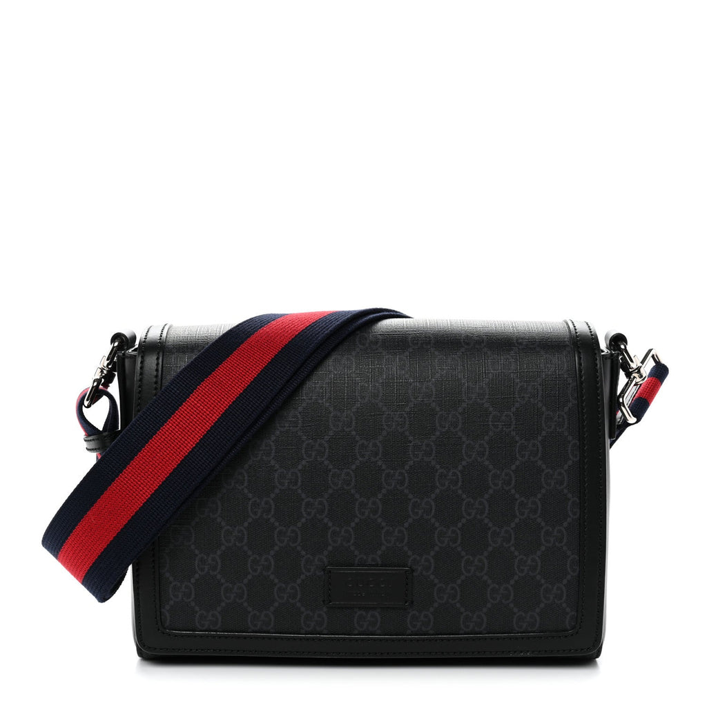 GG Supreme Monogram Appia Calfskin Web Crossbody Bag Black Grey