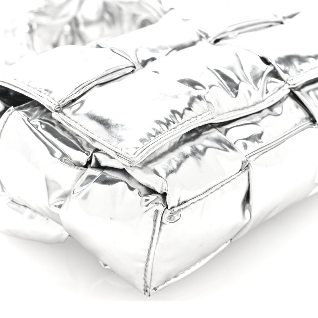 Metallic Lambskin Maxi Intrecciato Padded The Belt Cassette Bag Silver
