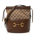 Monogram Textured Calfskin Horsebit 1955 Drawstring Bucket Bag Beige Brown Sugar