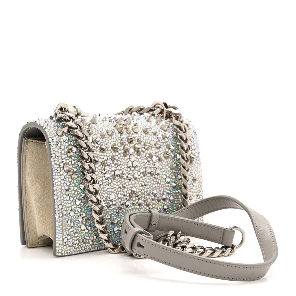 Suede Calfskin Crystal Studded Mini Jeweled Knuckle Satchel Silver