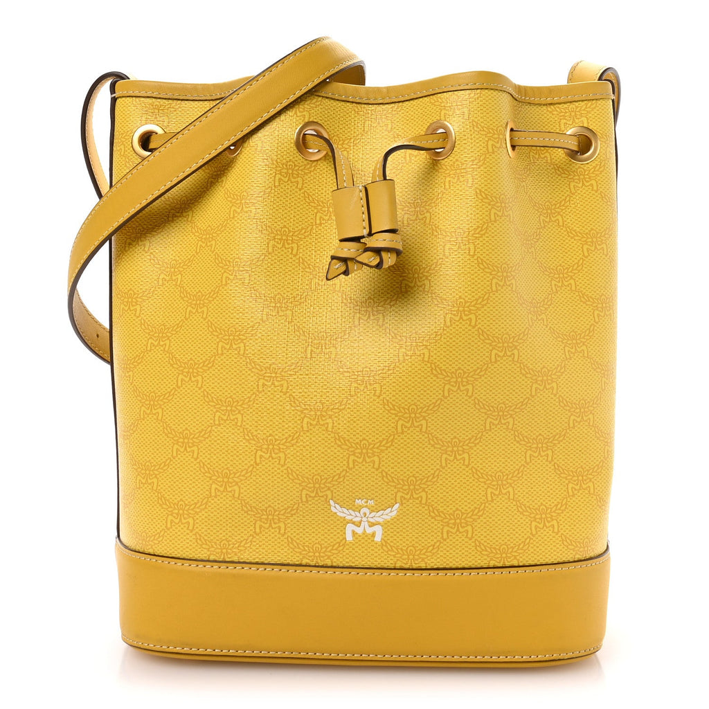 Lauretos Spanish Calfskin Medium Himmel Drawstring Bucket Bag Lemon Gold