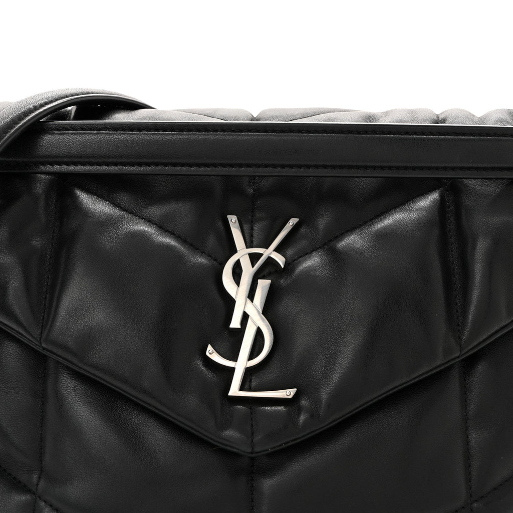 Lambskin Quilted Medium Loulou Puffer Monogram Chain Satchel Black