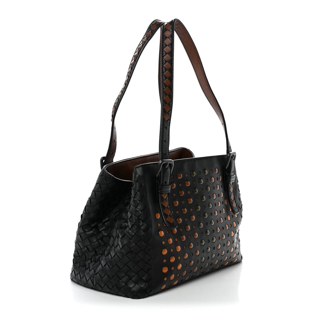 Nappa Intrecciato Perforated Small Cesta Tote Black Multicolor