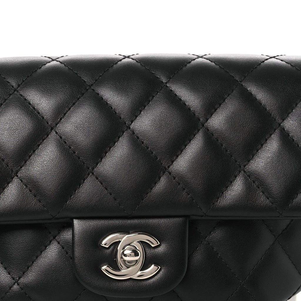 Calfskin Quilted CC Uniform Flap Belt Bag Black