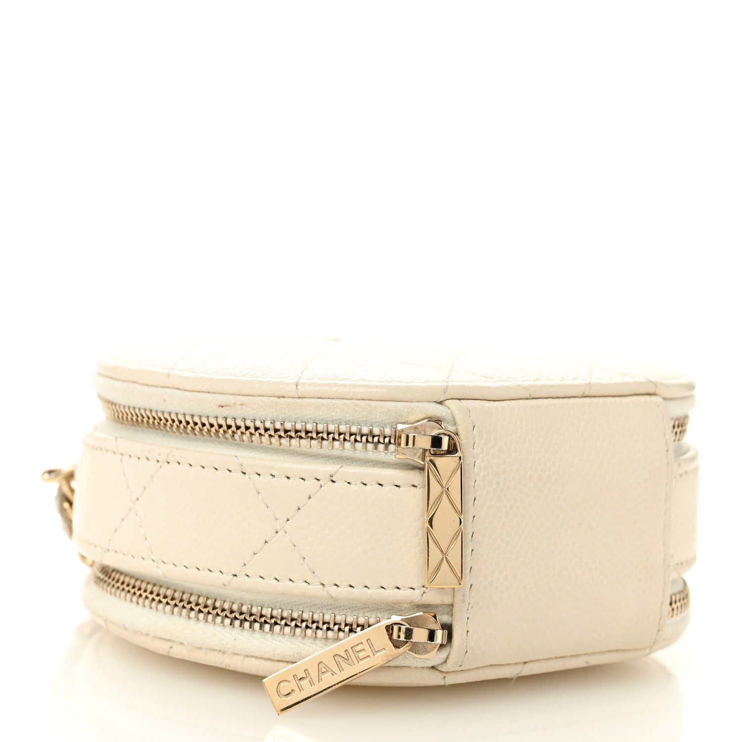 Caviar Quilted Round Handle With Care Vanity With Chain White