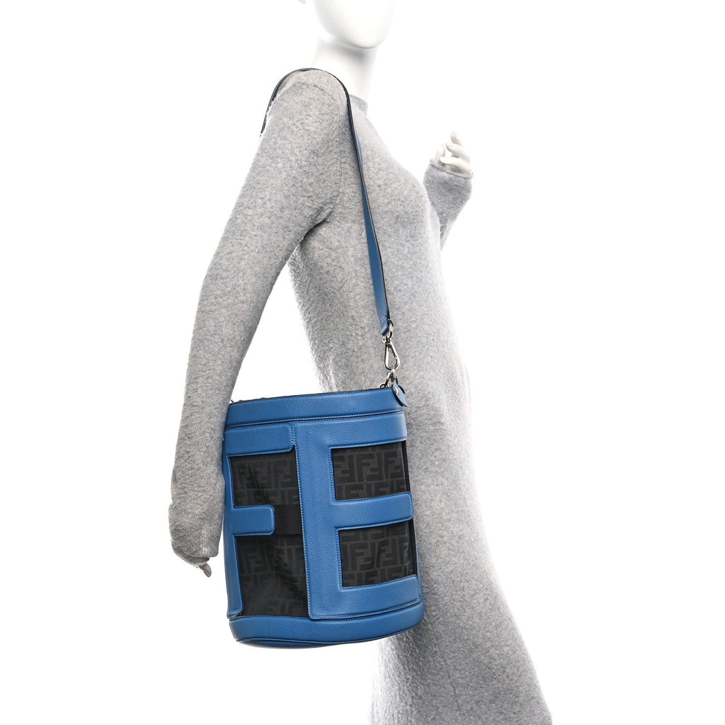 Jacquard Vitello Logo Bucket Bag Blue